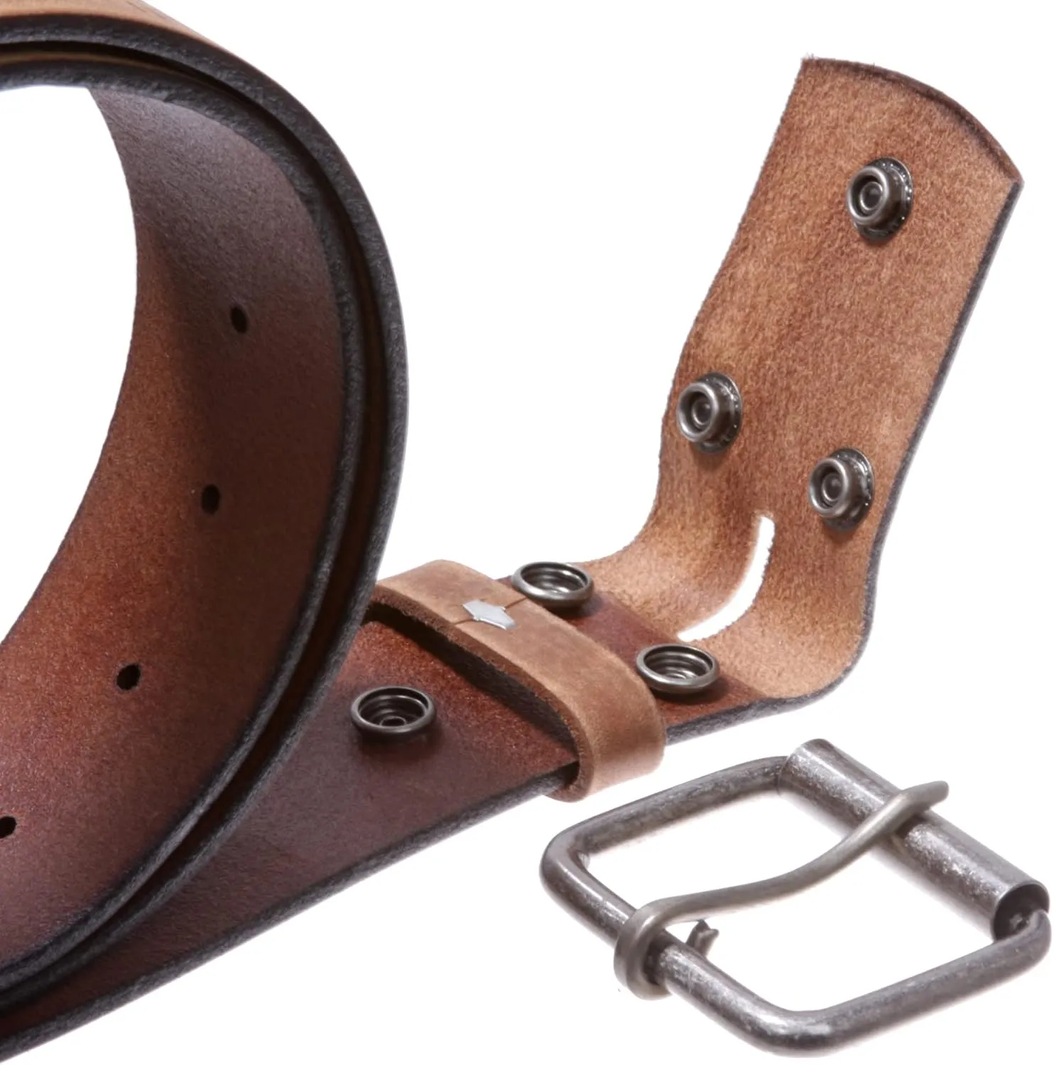 1 3/4" snap on Embossed Vintage Cowhide Thick Leather Casual Jean Belt