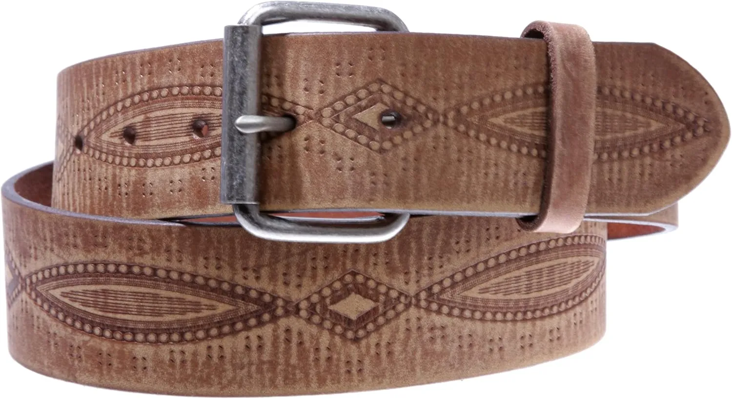 1 3/4" snap on Embossed Vintage Cowhide Thick Leather Casual Jean Belt