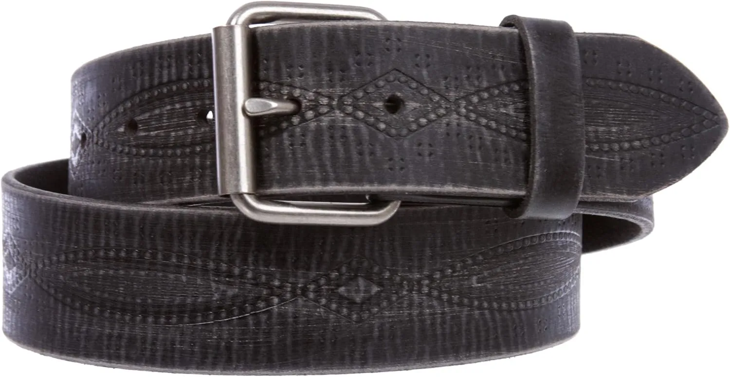 1 3/4" snap on Embossed Vintage Cowhide Thick Leather Casual Jean Belt