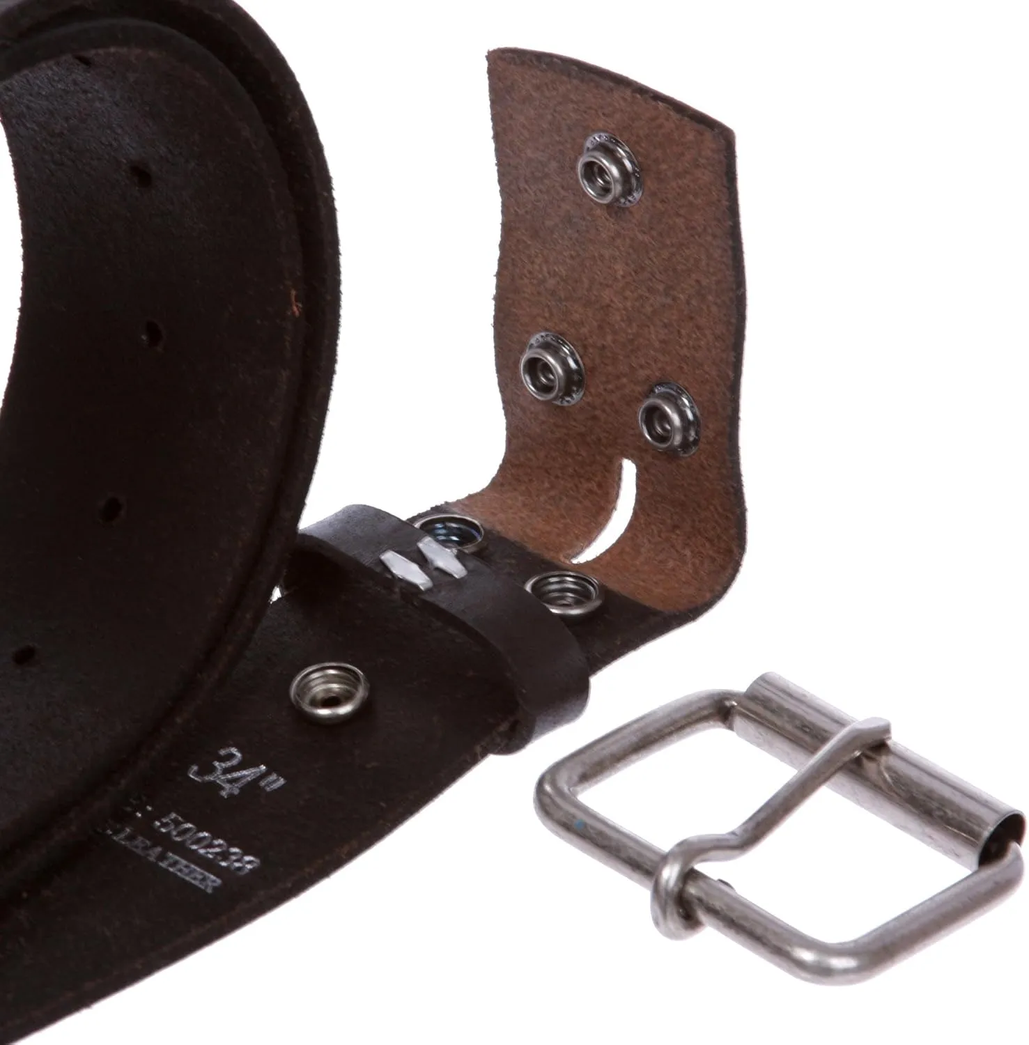 1 3/4" snap on Embossed Vintage Cowhide Thick Leather Casual Jean Belt