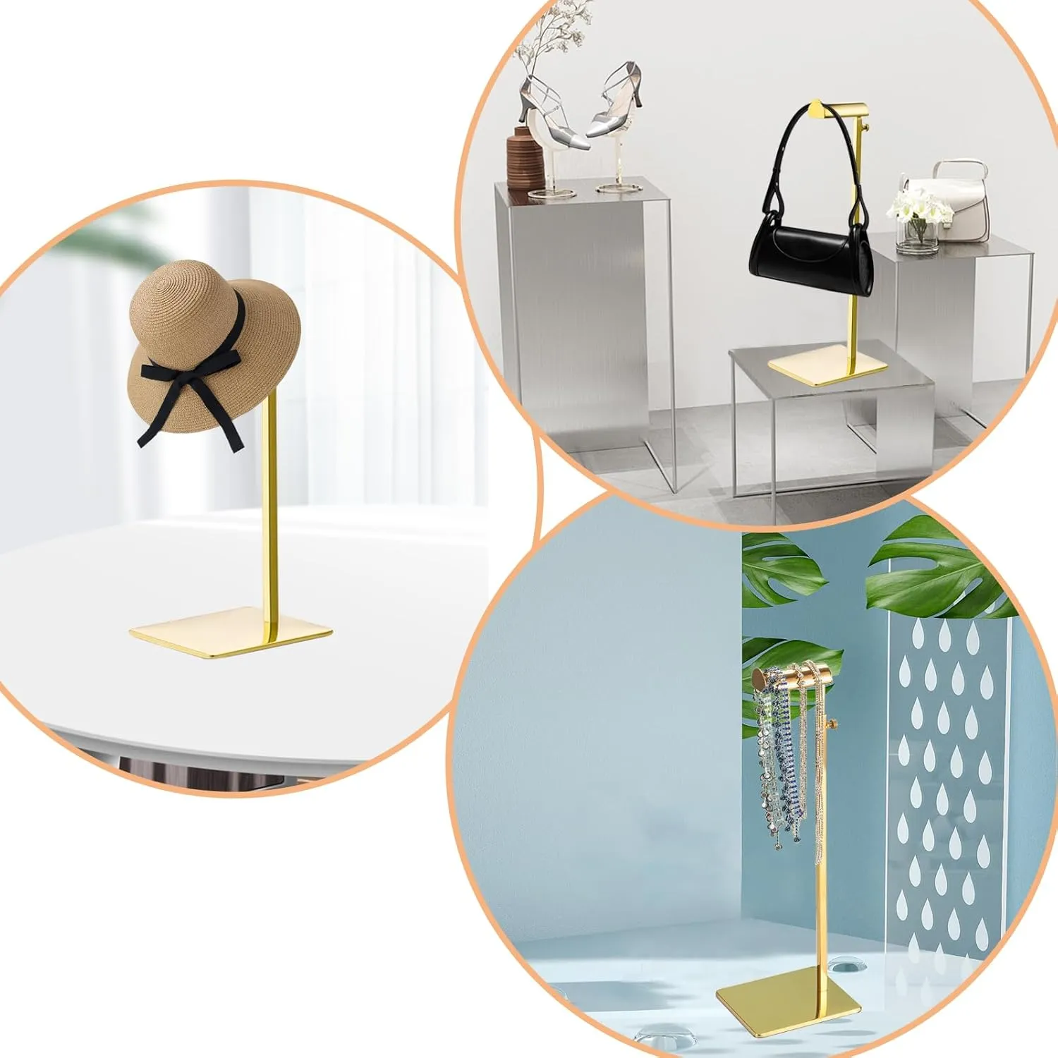 1 Pack Adjustable Height Purse Display Stands, Stainless Steel Handbag Display Stand, Single Hanging Rack for Boutique Store,Gold