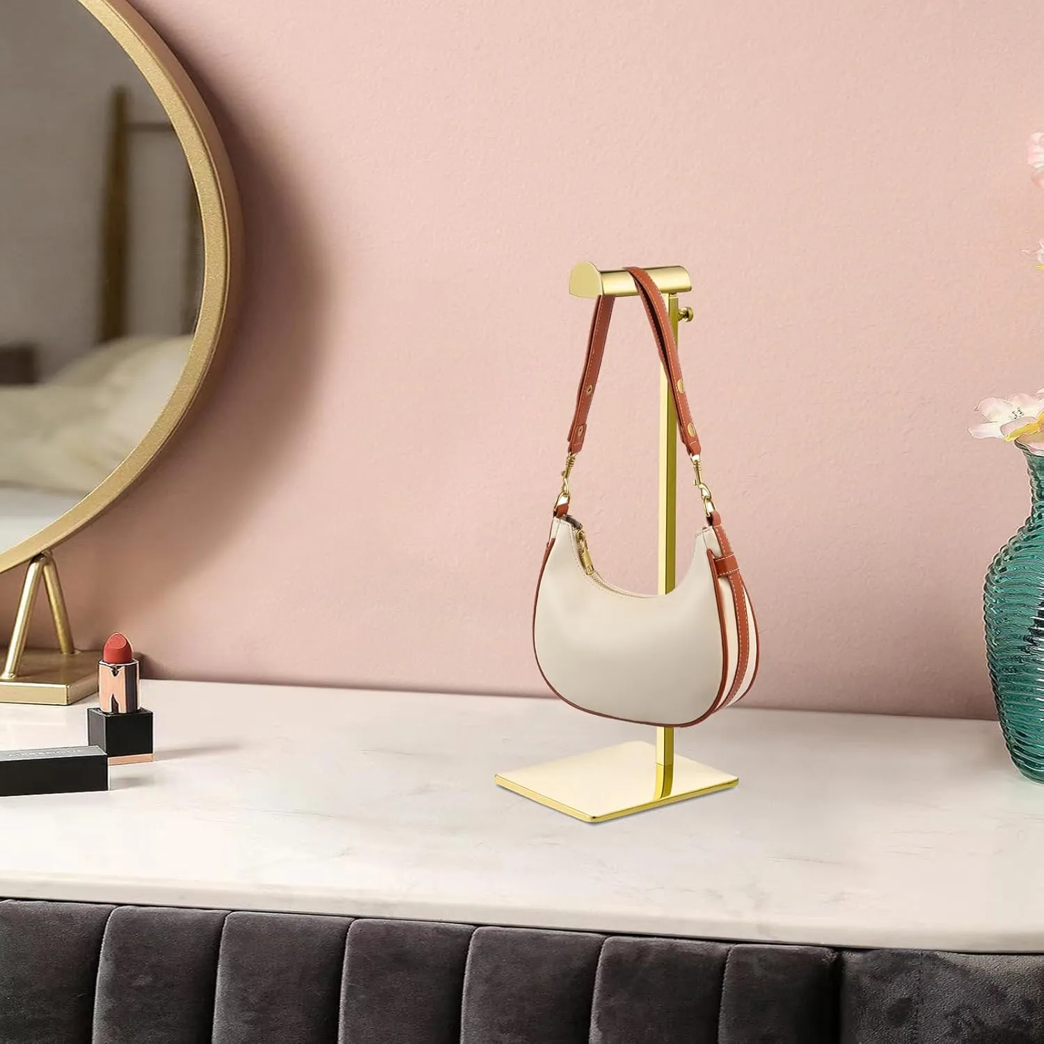 1 Pack Adjustable Height Purse Display Stands, Stainless Steel Handbag Display Stand, Single Hanging Rack for Boutique Store,Gold