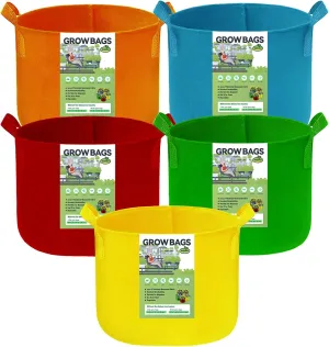 10 Gallon Multicolor Grow Bags, Non-Woven Fabric Pots Garden Plant Tomato Planter Bags for Vegetables Flowers, 5-Pack
