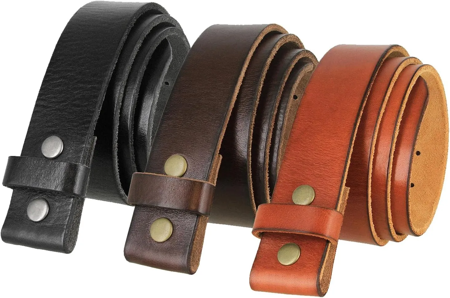 100% One-Piece Full Grain Leather Belt Straps with No Slot Hole/Slot Hole/Heavy-Duty, Multi Options 1-1/2" (38mm) Wide