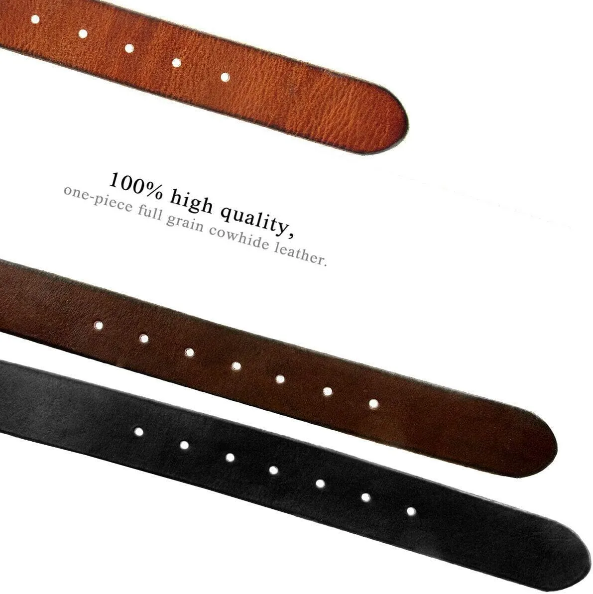 100% One-Piece Full Grain Leather Belt Straps with No Slot Hole/Slot Hole/Heavy-Duty, Multi Options 1-1/2" (38mm) Wide