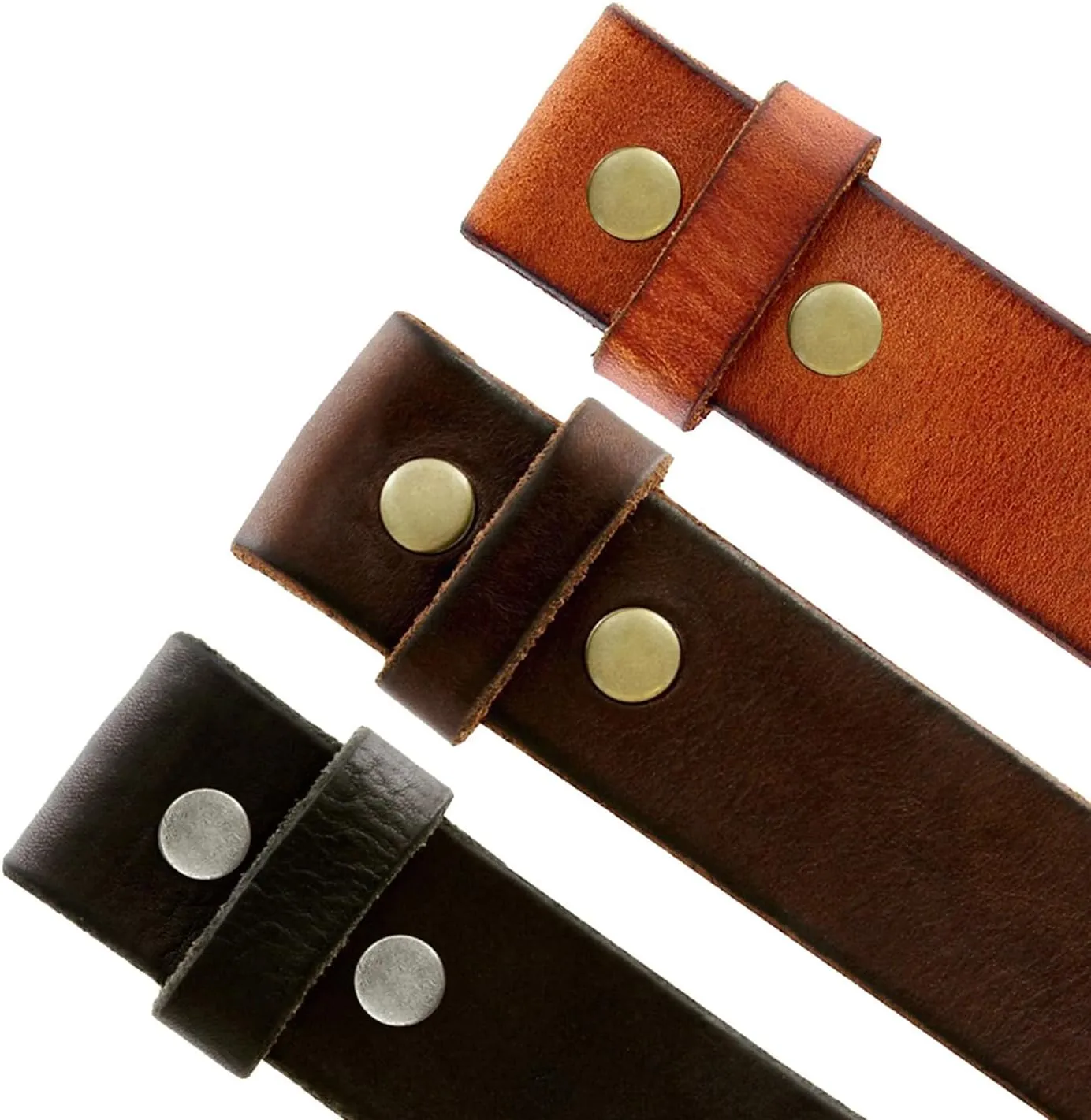 100% One-Piece Full Grain Leather Belt Straps with No Slot Hole/Slot Hole/Heavy-Duty, Multi Options 1-1/2" (38mm) Wide