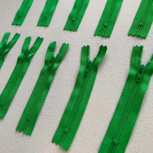 10pc Green YKK nylon zipper