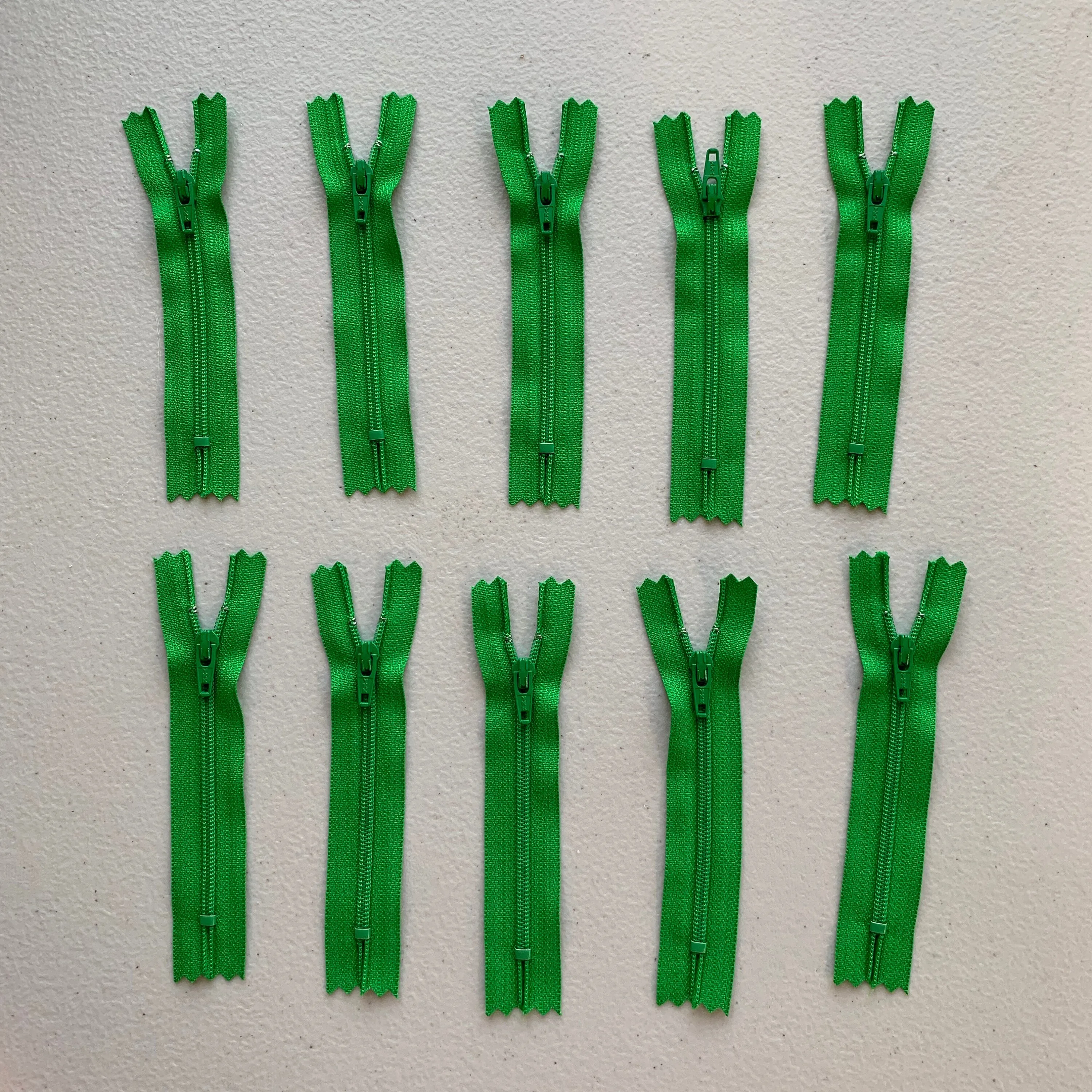10pc Green YKK nylon zipper