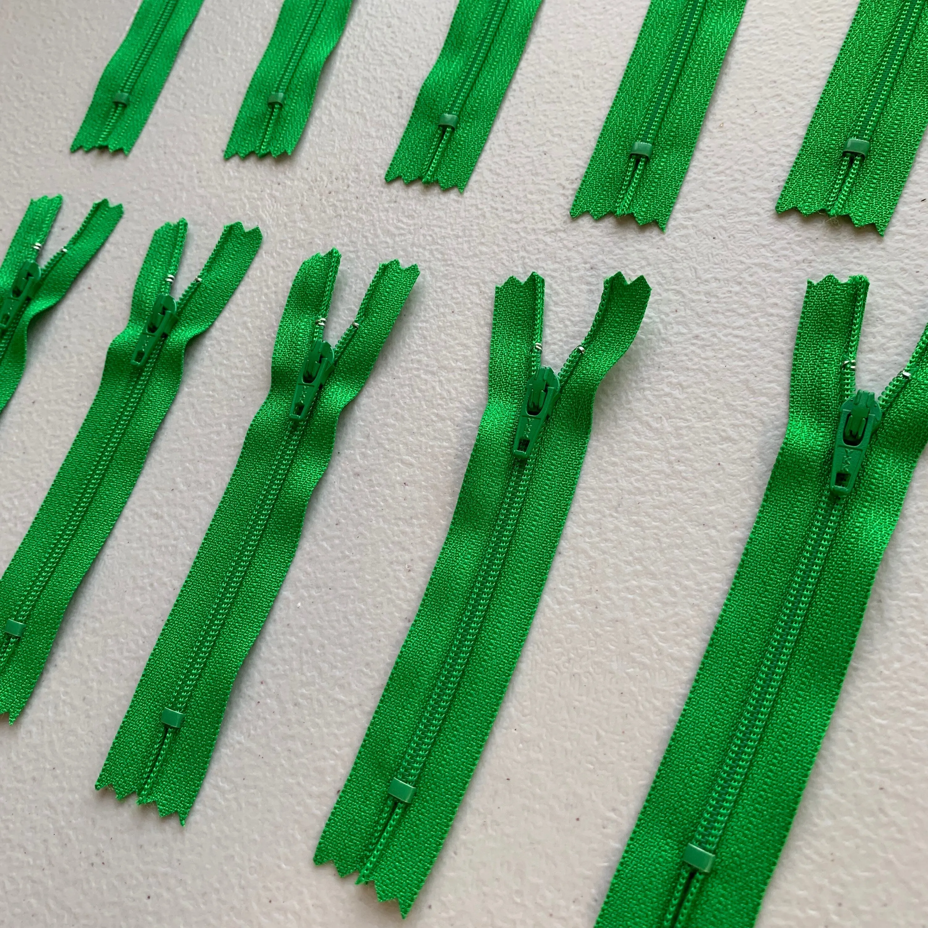 10pc Green YKK nylon zipper