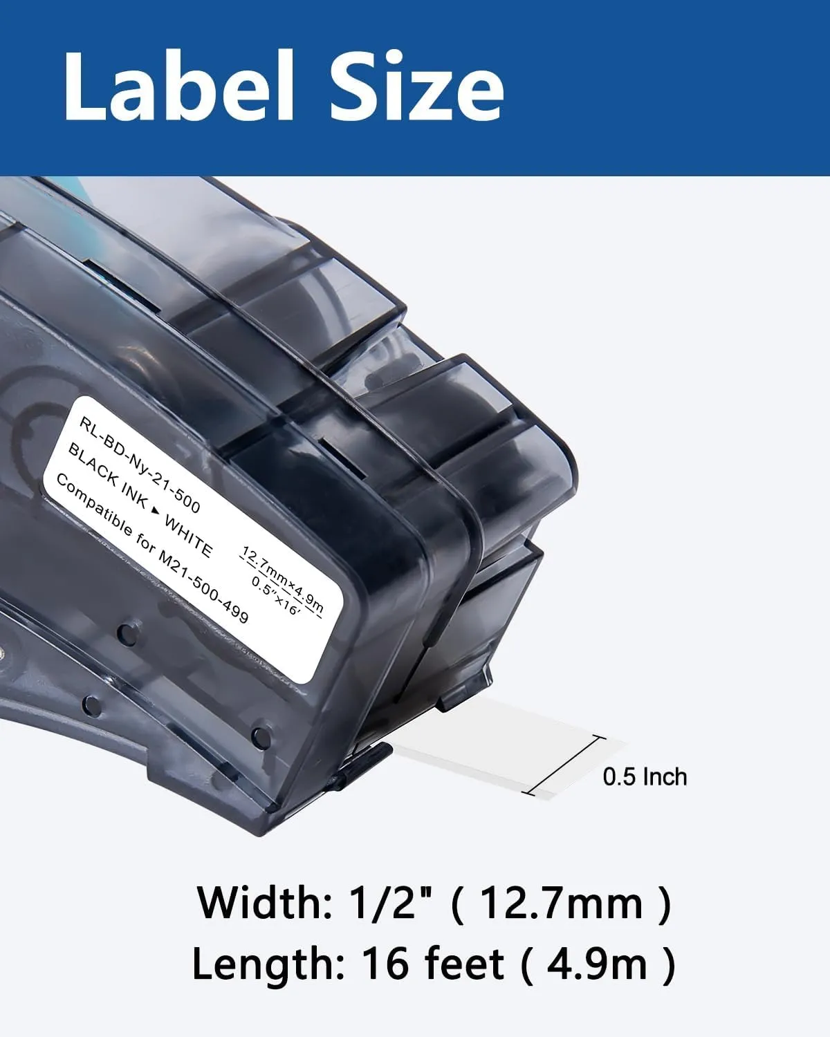 1/2'' Nylon Cloth Label Compatible for M21-500-499 Label Cartridge, 0.5" W X 16' L Black on White Tape for Wire Marking, Gerneral ID and Lab Labeling, 3 Pack, NOT Compatible with M210 and M211