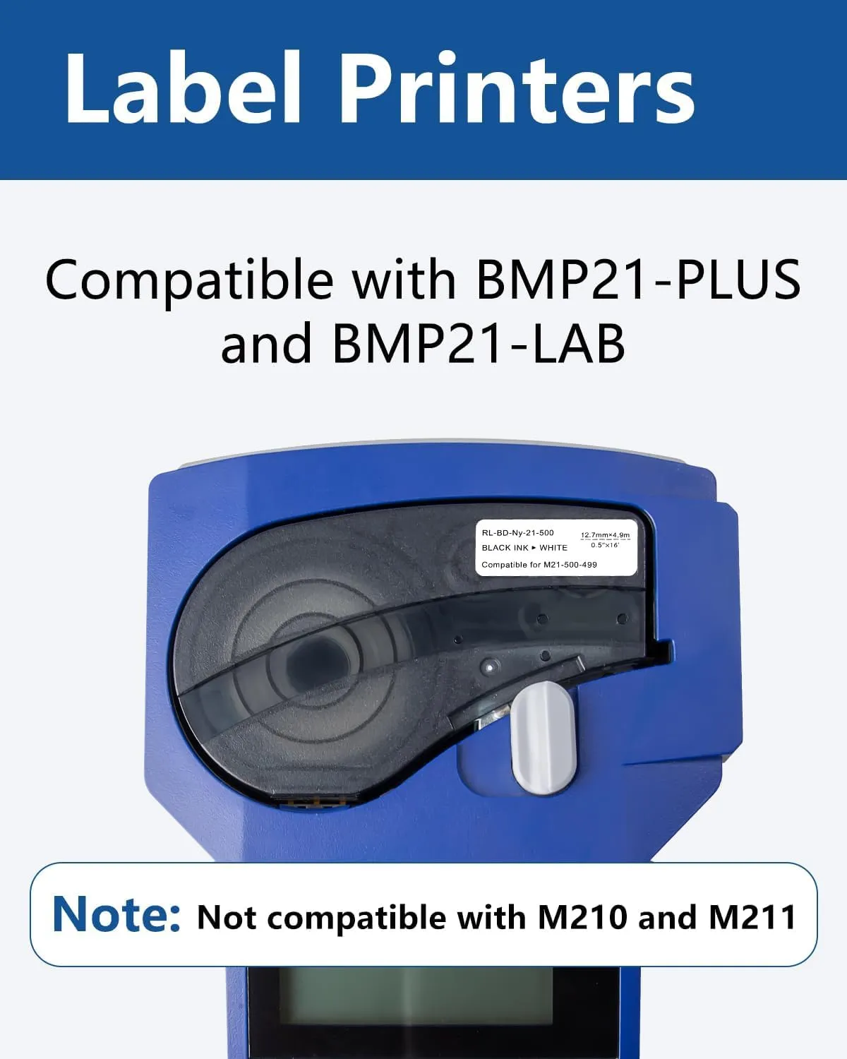 1/2'' Nylon Cloth Label Compatible for M21-500-499 Label Cartridge, 0.5" W X 16' L Black on White Tape for Wire Marking, Gerneral ID and Lab Labeling, 3 Pack, NOT Compatible with M210 and M211
