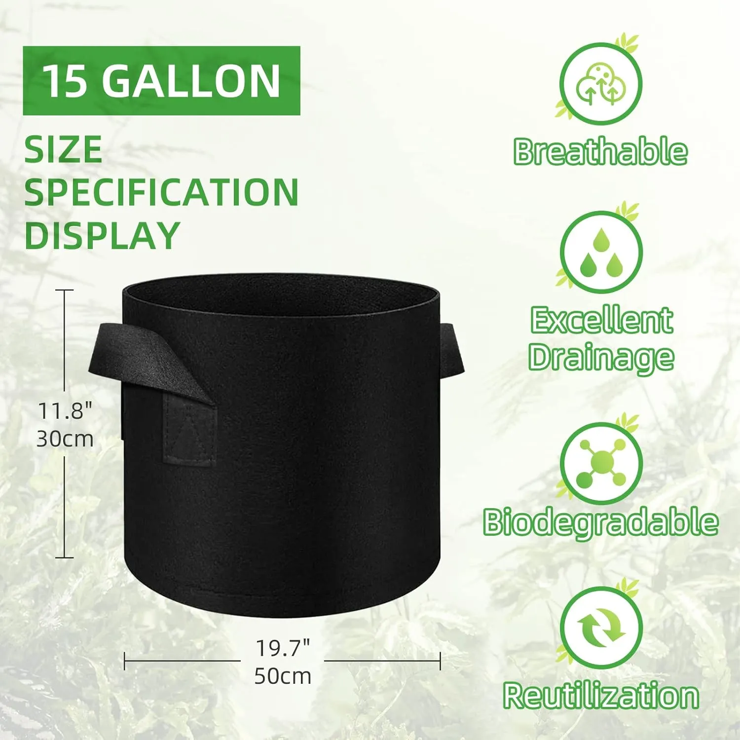 12 Pack 15 Gallon Grow Bags, Heavy Duty Thickened Non-Woven Aeration Fabric Plant Pots with Handles, Gardening Plant Growing Bags for Vegetable/Flower/Plant/Fruits, Black
