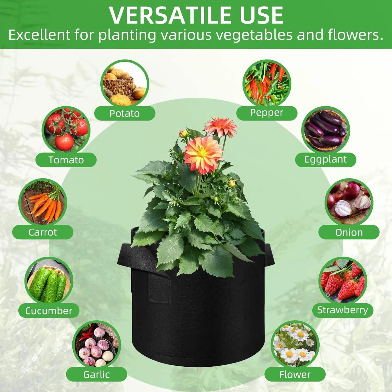 12 Pack 15 Gallon Grow Bags, Heavy Duty Thickened Non-Woven Aeration Fabric Plant Pots with Handles, Gardening Plant Growing Bags for Vegetable/Flower/Plant/Fruits, Black