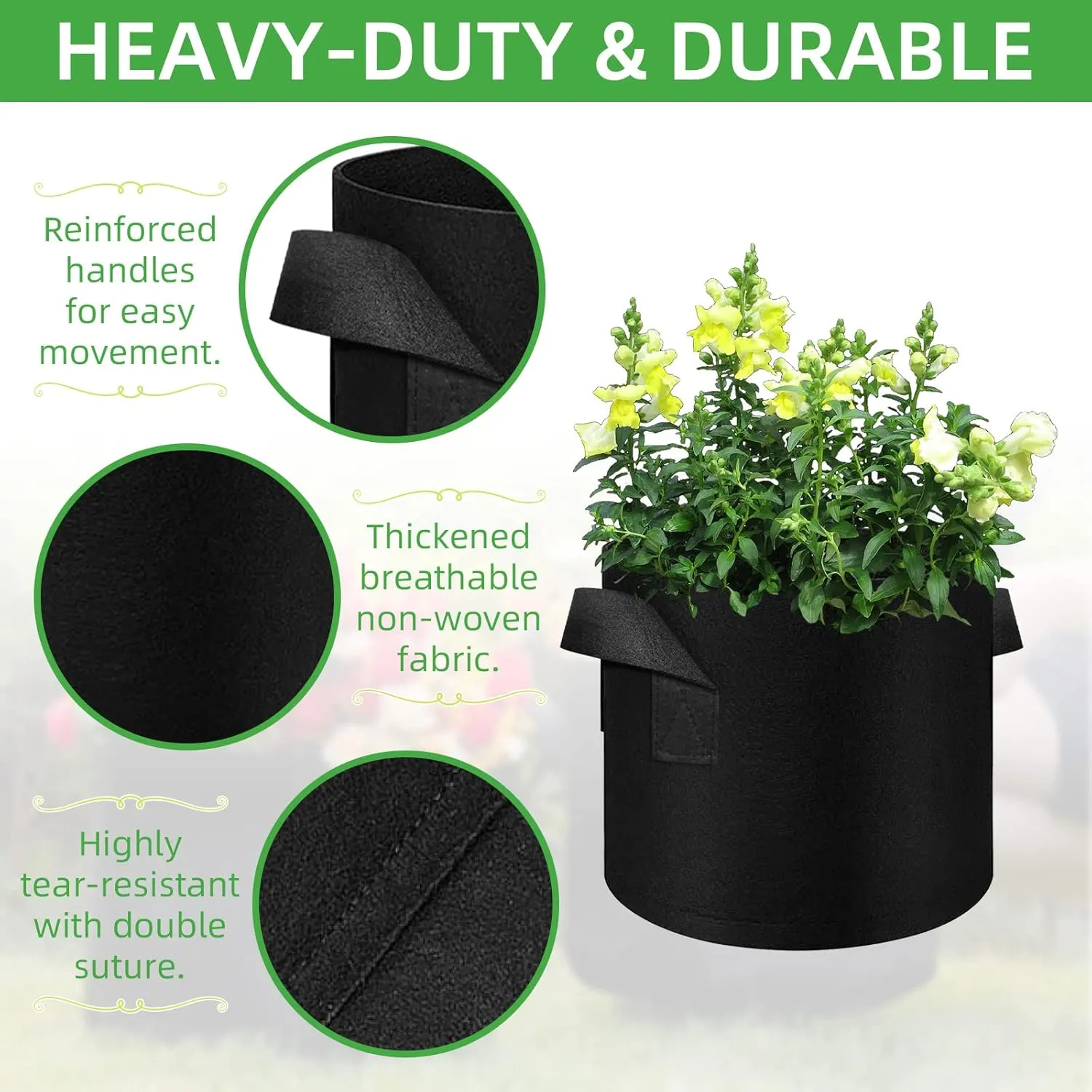 12 Pack 15 Gallon Grow Bags, Heavy Duty Thickened Non-Woven Aeration Fabric Plant Pots with Handles, Gardening Plant Growing Bags for Vegetable/Flower/Plant/Fruits, Black