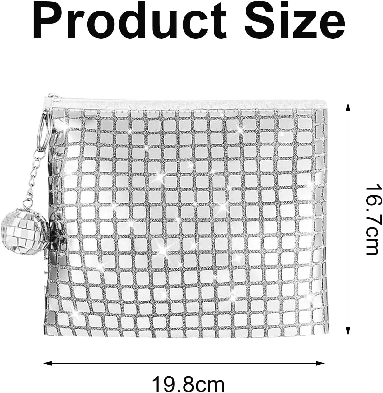 12 Pack Disco Cosmetics Bag,Makeup Bag, Portable Silver Sequins Glitter Mirror Foil Zipper Handbag with Disco Accessories Make Up Travel Bag Essentials 70s 80s 90s Disco Party Favors