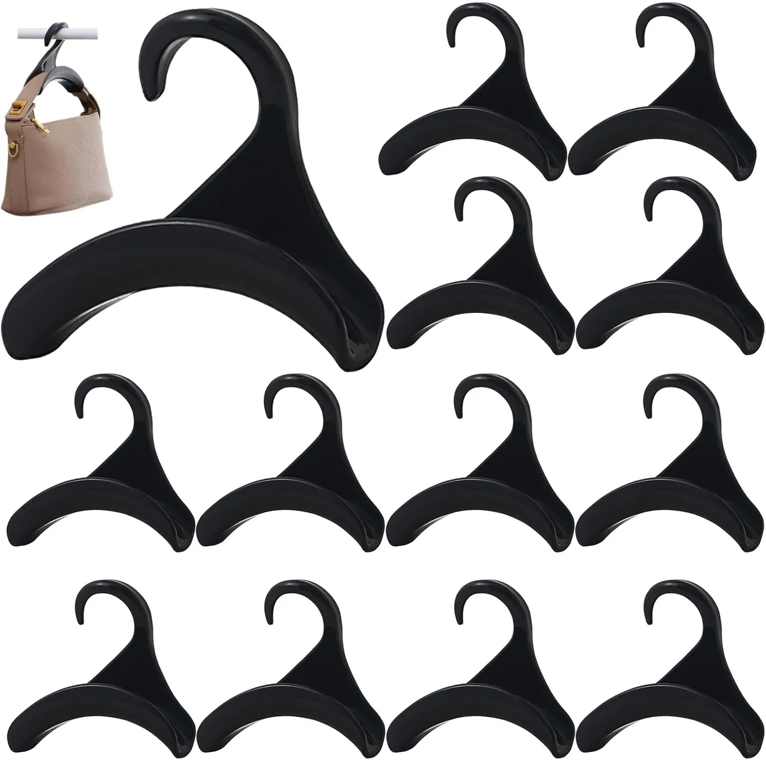 12 Pcs Purse Hanger Hook Acrylic Black Bag Tie Handbag Belt Hanger Closet Organizer Storage Handbags Tote Holder for Storing Handbags Satchels