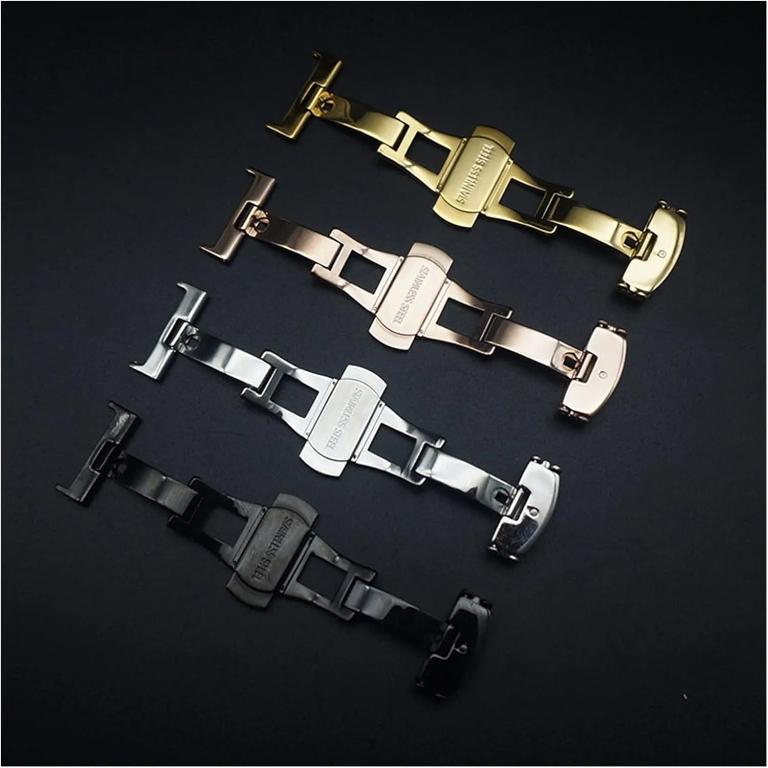 12mm 14mm 16mm 18mm 20mm High Grade Butterfly Buckle Double Press Exquisite Stainless Steel Belt Buckle Unisex Accessories Watch mouth