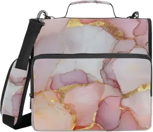 1.5 Inch 3 Rings Zippered Binder Bag with Handle and Removable Shoulder Strap Multi-Pocket School Binders Organizer for School/Office Marble White Blush
