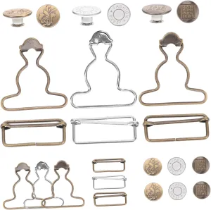 18Pcs Adjustable Gourd Buckles Metal Suspender Fasteners for Overalls Jeans Pants Antique Heavy Duty Replacement Clips for Men Women Teens