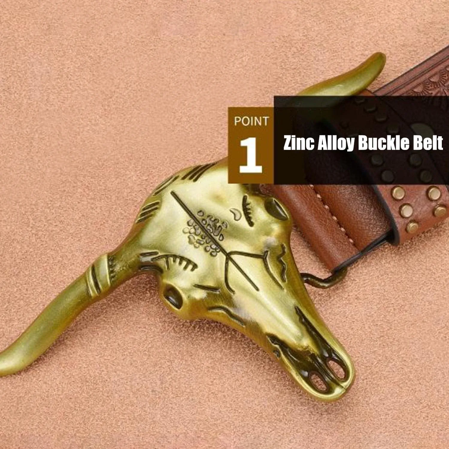 1PCS Western Cowboy Belt Buckles for Men PU Leather Buckle Belt Vintage Bullhead Belt 125cm/4.1ft