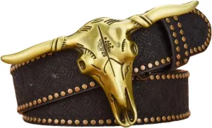1PCS Western Cowboy Belt Buckles for Men PU Leather Buckle Belt Vintage Bullhead Belt 125cm/4.1ft