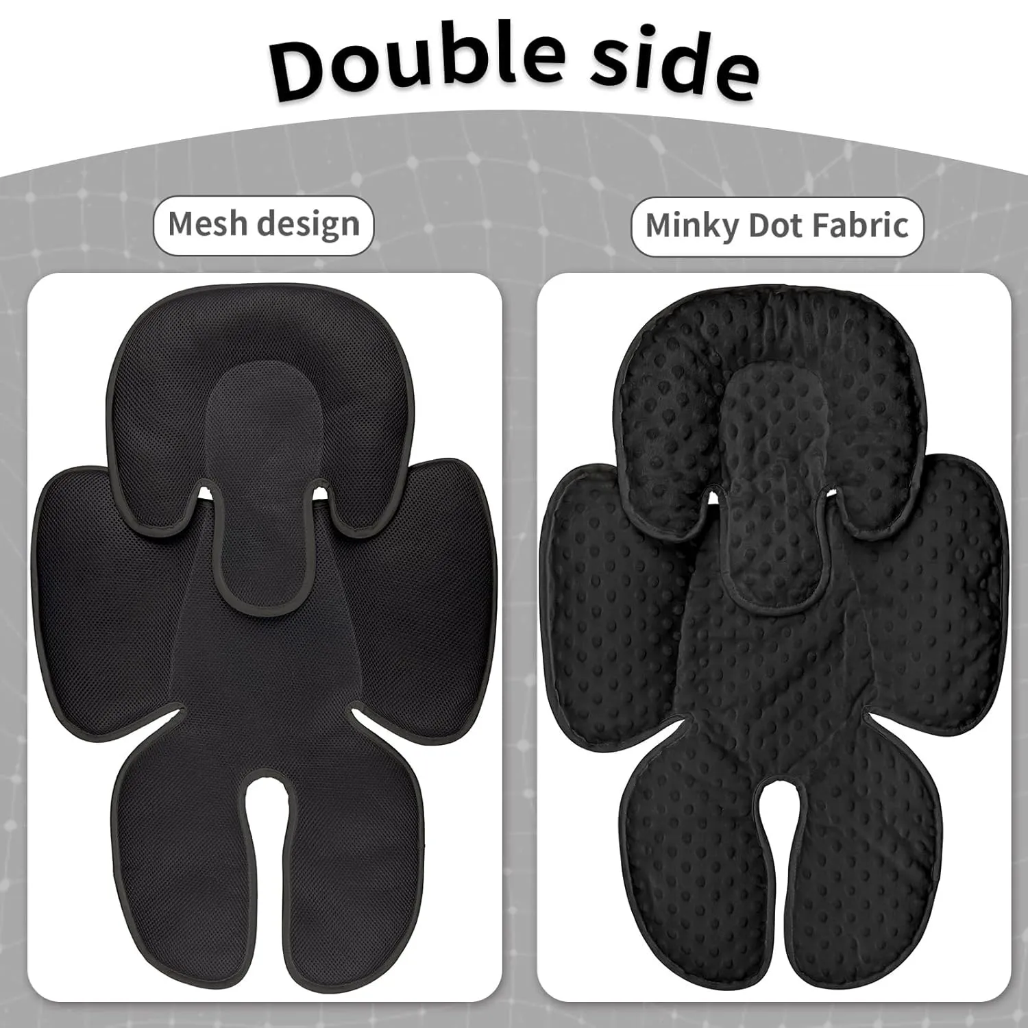 2-in-1 Baby Carseat Head Support, Infant Car Seat Insert for Girls Boys, Soft Baby Neck Support and Body Cushion for Stroller, Baby Swing, Bouncer (Black)