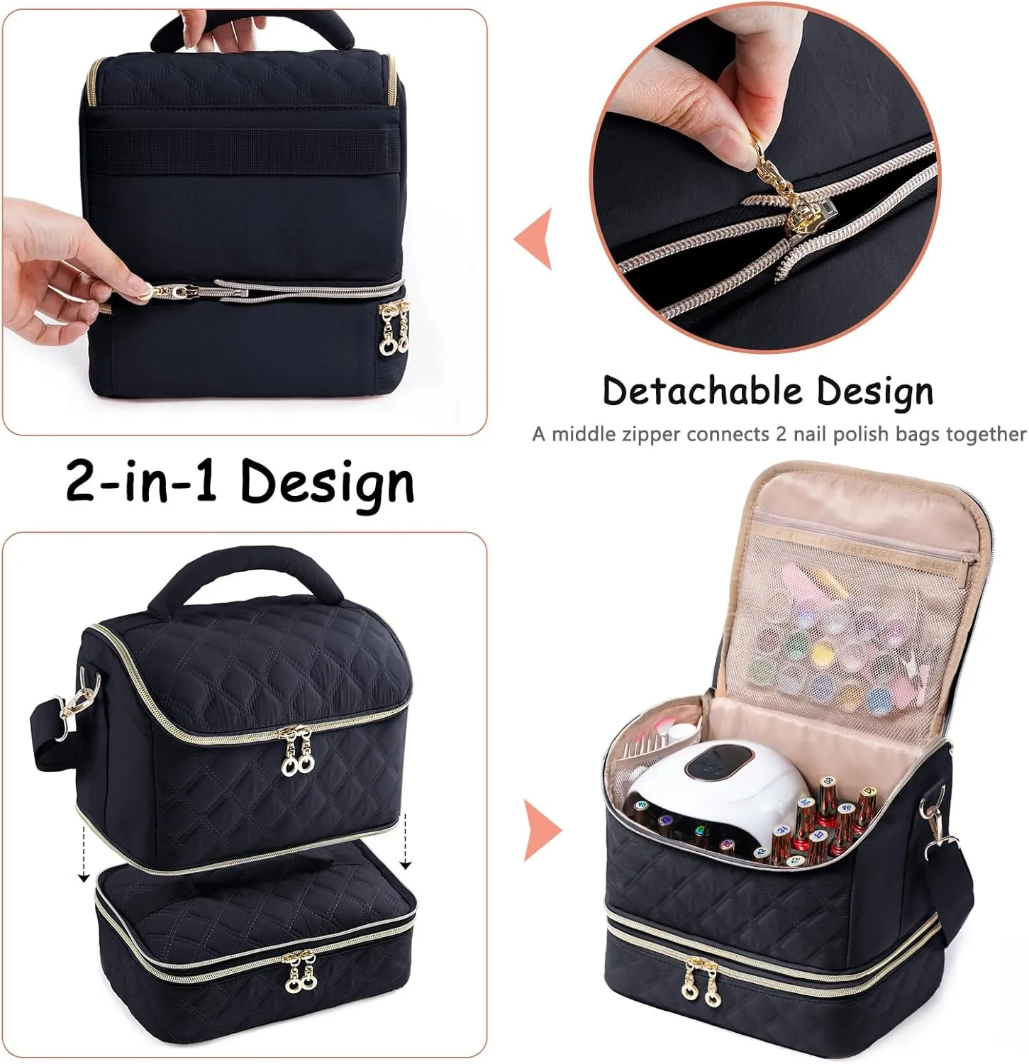 2-in-1 Nail Polish Organizer Case – Holds 48 Bottles, Nail Supplies & Manicure Tools – Portable Nail Tech Storage Bag with Removable Slots, Travel Nail Kit Carrying Case