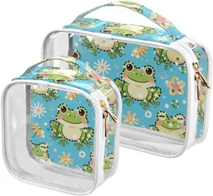 2 Pack clear Fake Sequin Glitter Blue Frog toiletry bag set TSA approved portable travel makeup bags Men’s shaving kit