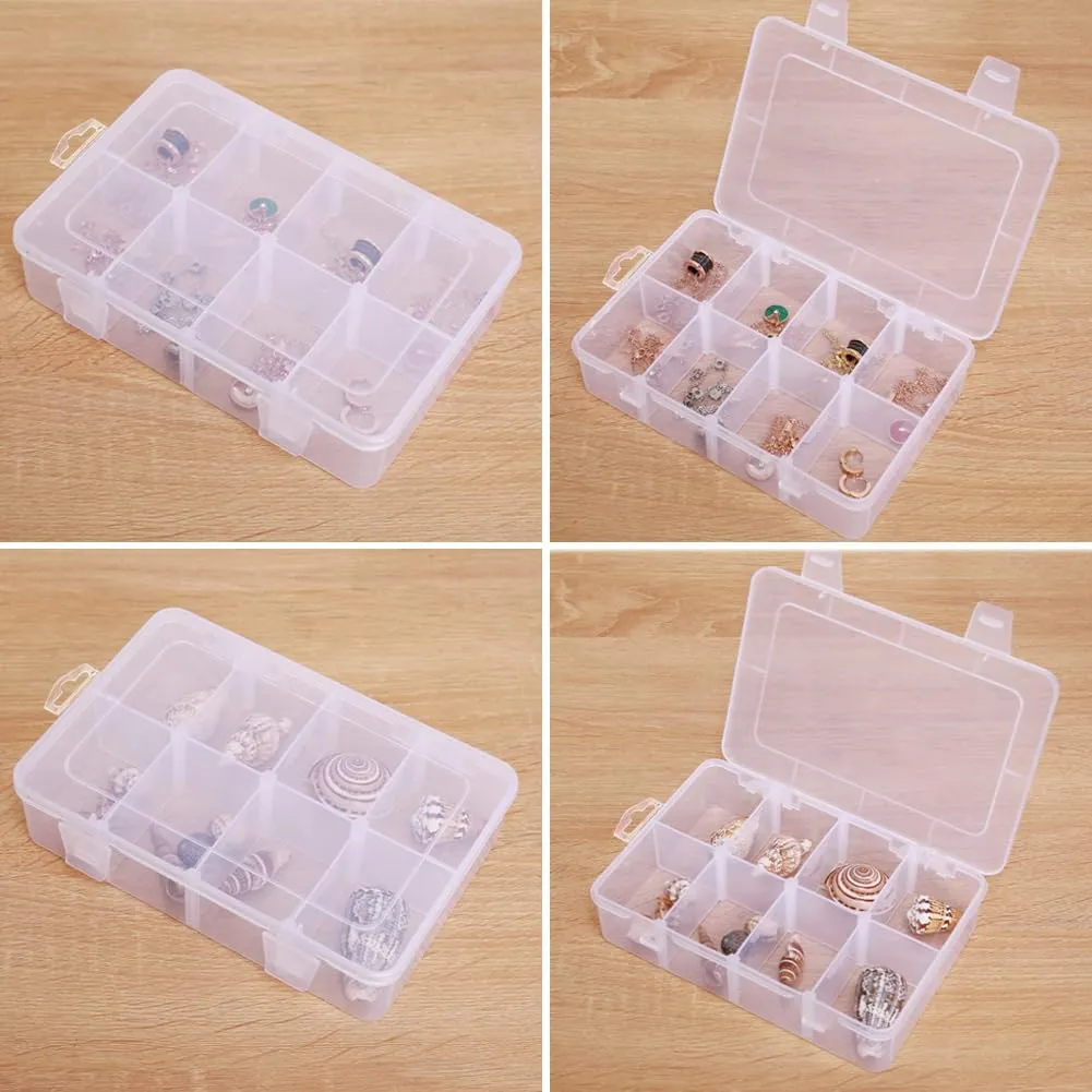 2 Packs 8-Compartments Art Supply Container, Clear Plastic Organizer Box with Dividers for Crafts Jewelry Fishing Tackles Hardware Metal