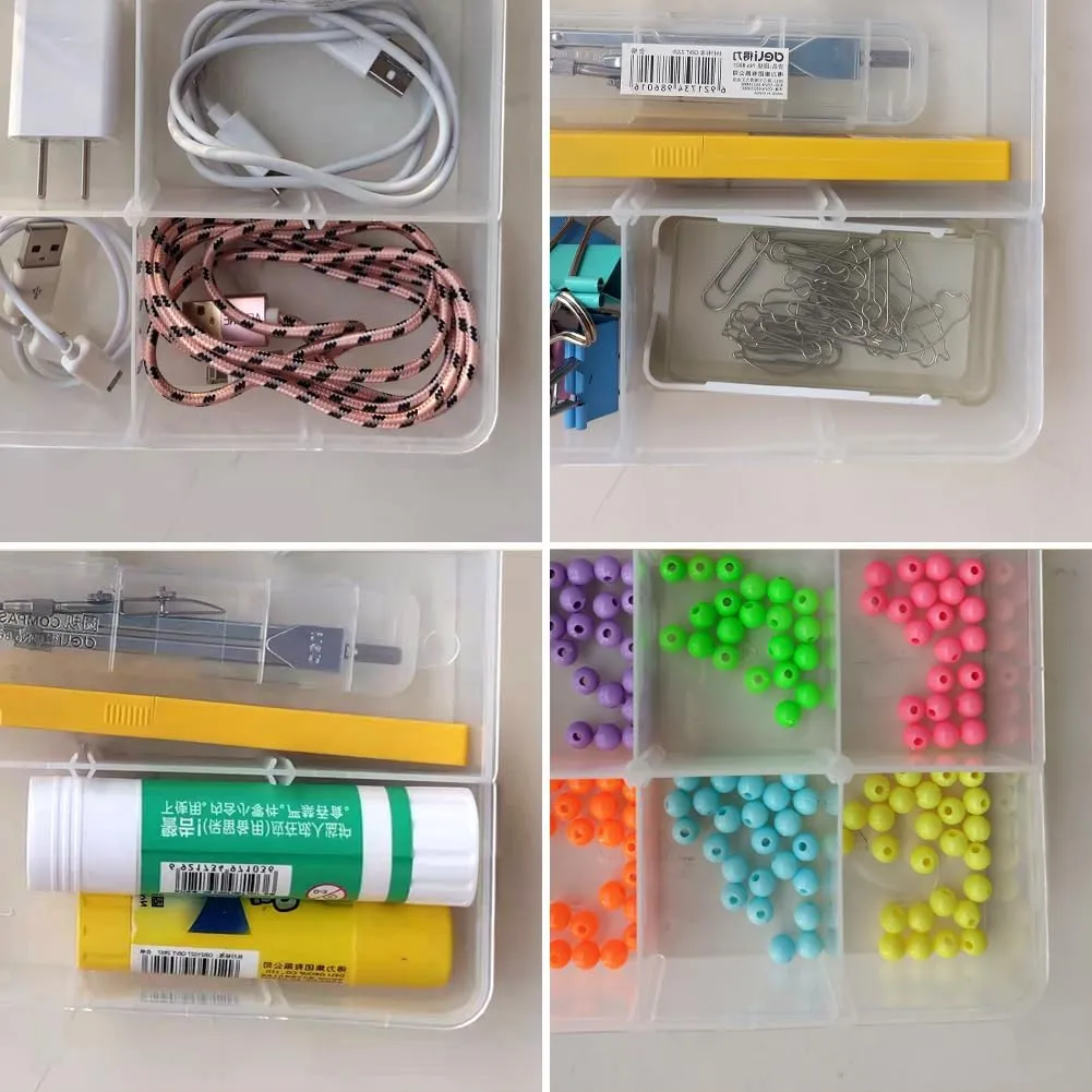 2 Packs 8-Compartments Art Supply Container, Clear Plastic Organizer Box with Dividers for Crafts Jewelry Fishing Tackles Hardware Metal