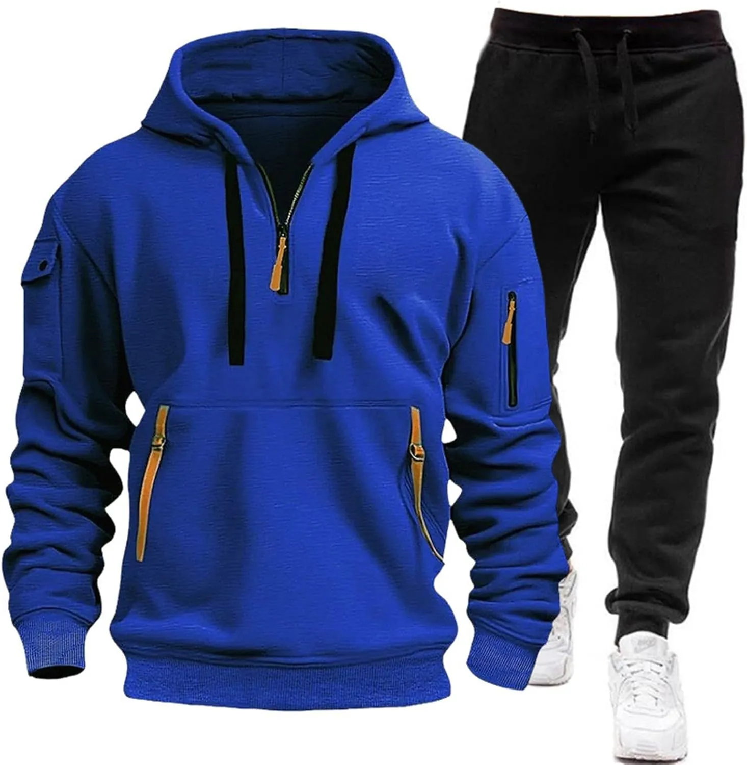 2 Piece Tracksuit Set for Men Athletic Hoodie Jogging Sweatsuits Gym Sports Long Sleeve Pullover Fitness Sweatpants