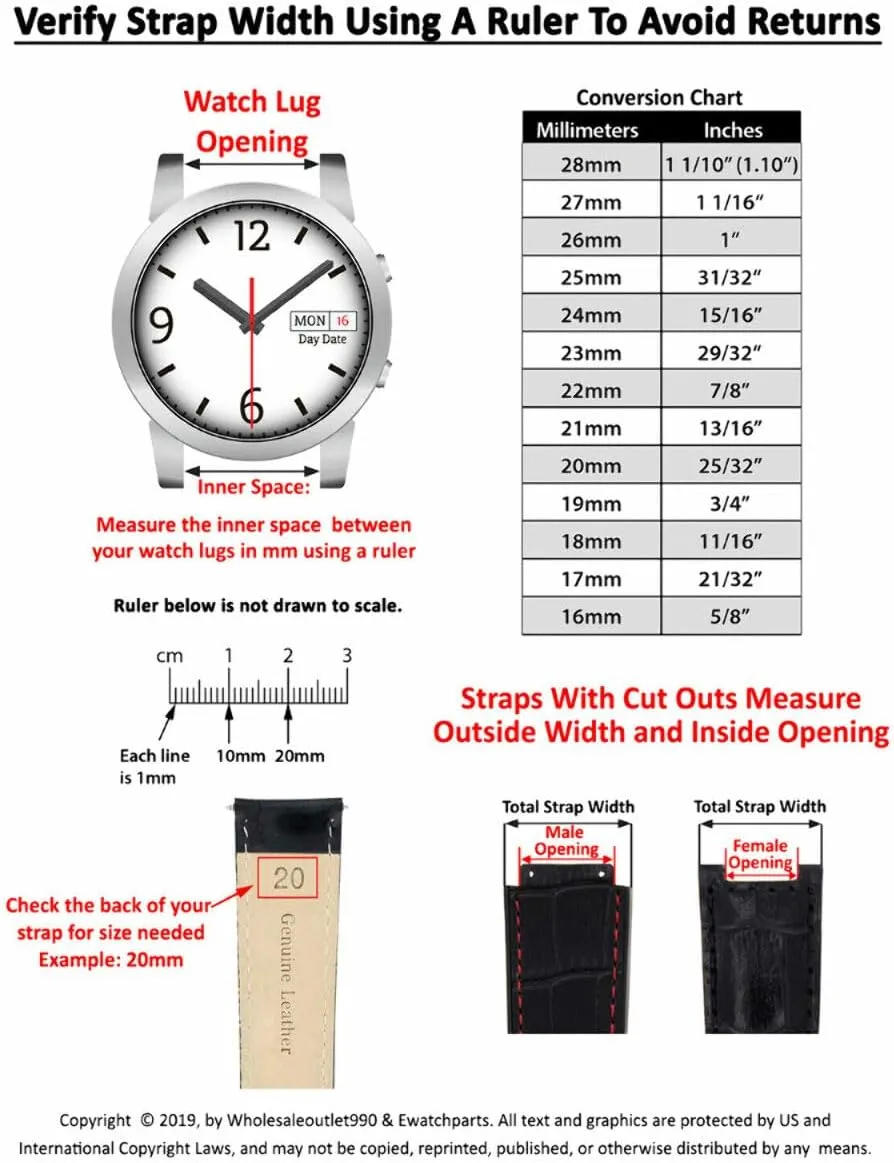 20-22-24MM Genuine Italian Leather Watch Band Strap for Any Brand Watch