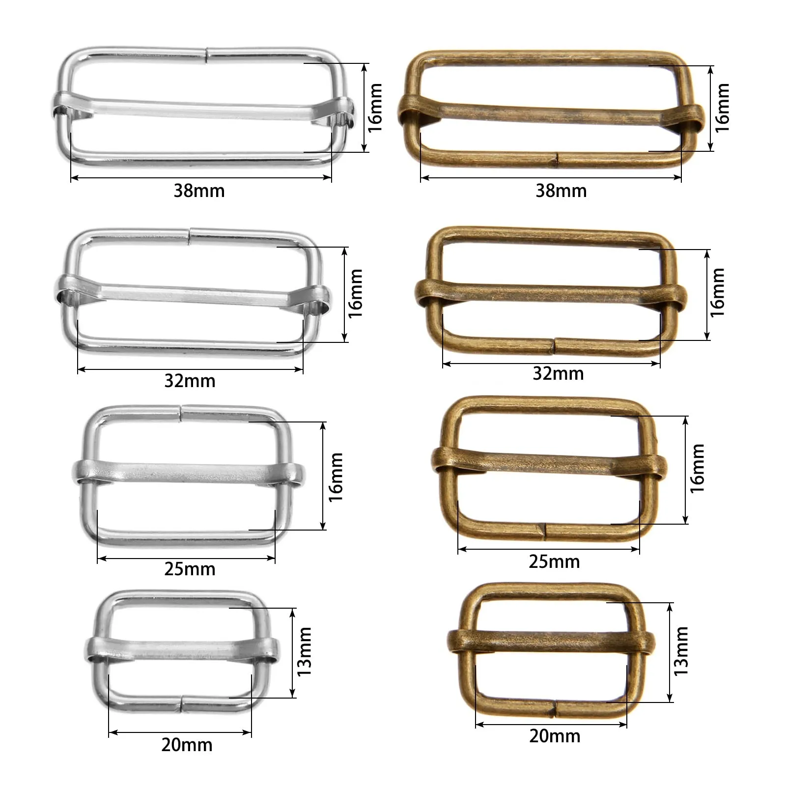 20pcs/lot Metal square ring buckles Strap Slider Adjuster for Bags Garment Leather Accessories DIY Needlework