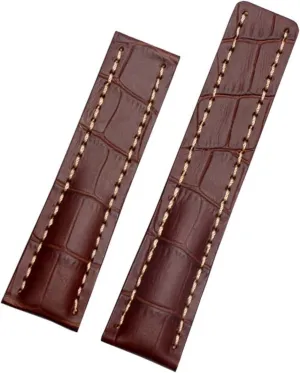 22mm 24mm Genuine Leather Strap Watch Band for Breitling Mens Watch Cow Leather Bracelet with Deployment Buckle