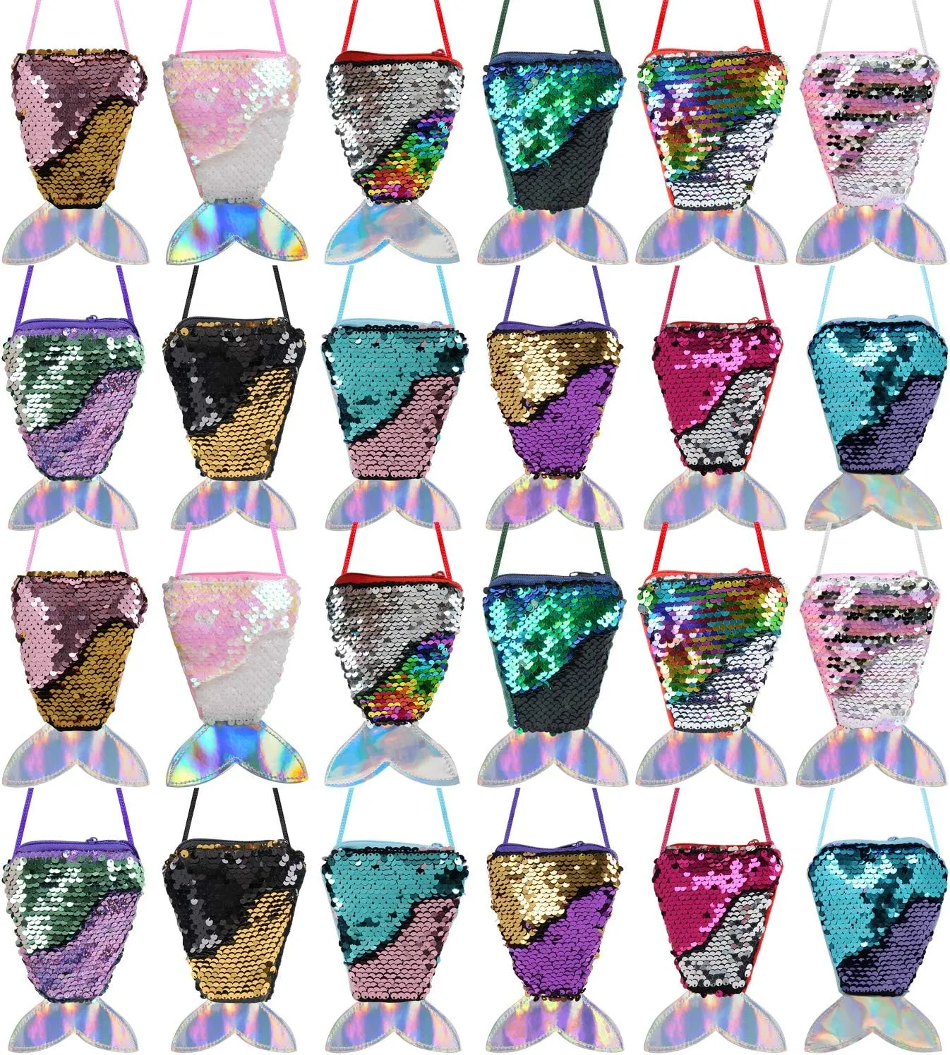24 Pieces Mermaid Tail Coin Purse Mermaid Tail Sequin Crossbody Coin Wallet Bags for Kids Little Girls Mermaid Birthday Party Favors Goodie Bag Fillers Xmas Gifts