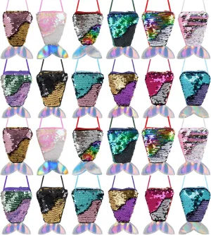 24 Pieces Mermaid Tail Coin Purse Mermaid Tail Sequin Crossbody Coin Wallet Bags for Kids Little Girls Mermaid Birthday Party Favors Goodie Bag Fillers Xmas Gifts