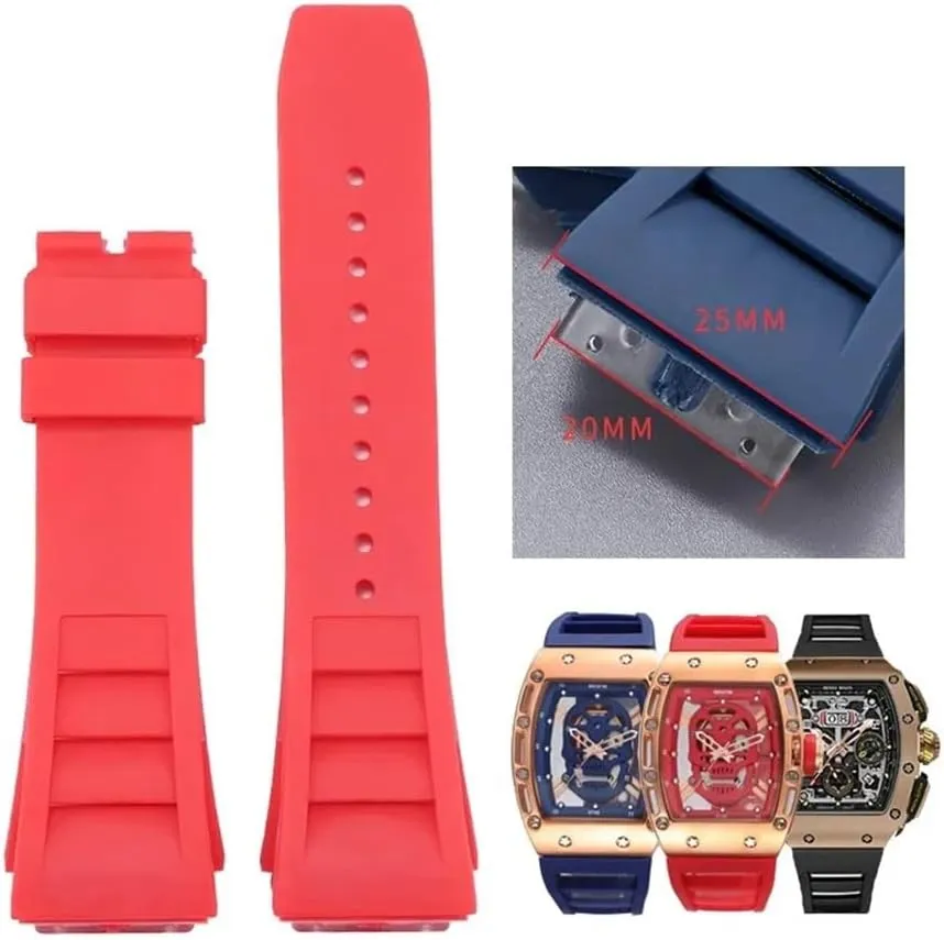 25mm-20mm Rubber Watchband Fit for Richard Mille RM011 Series Bracelet Screw Style Men Watch Strap