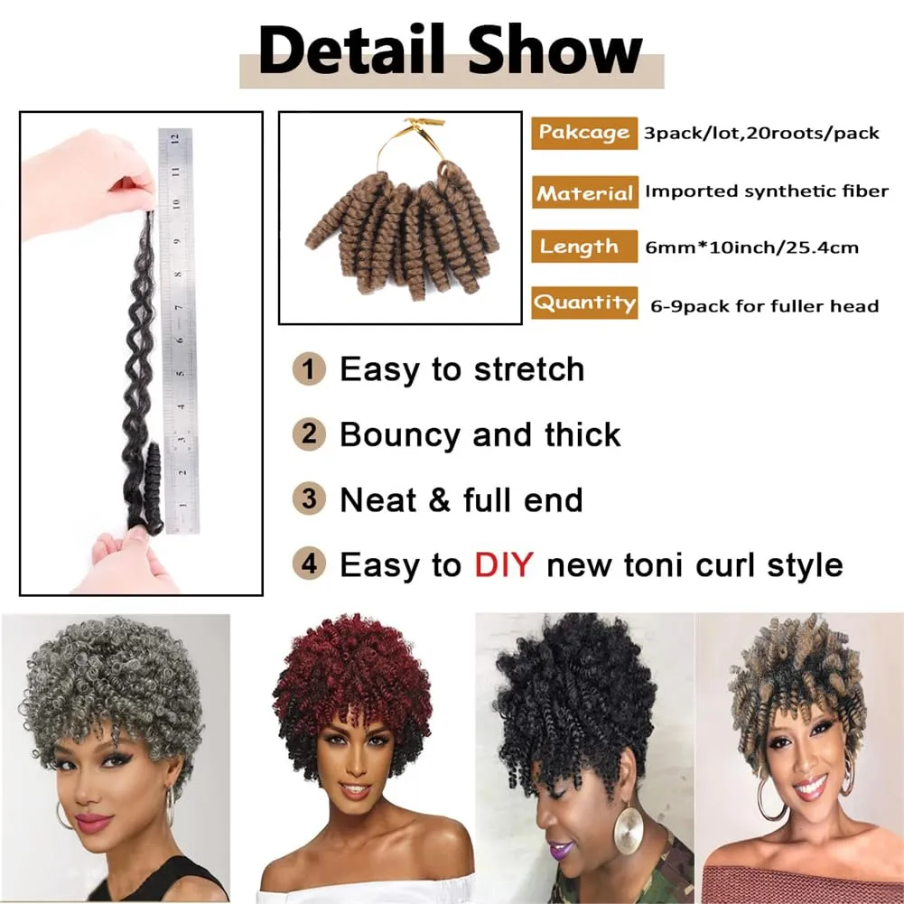 3 Packs Saniay Curl Crochet Braids Short Crochet Braiding Bouncy Twist Spiral Curls Jamaican Twist Hair Extensions 20 Strands/Pack (27, 6 * 10 inch)