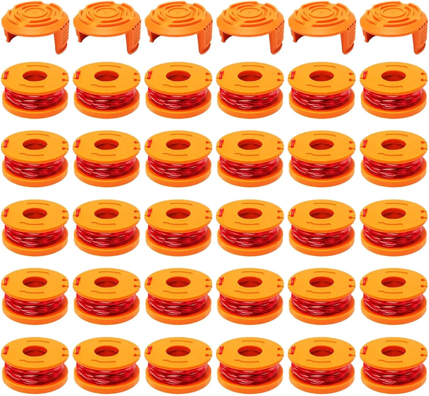 36 Pcs Replacement Trimmer Spools Compatible with Worx String Trimmer,300ft, 0.065in WA0010 Weed Eater Refils and WA6531 Spool Cap Cover Fit for Worx Weed Eater, 30 Line spools and 6 Caps