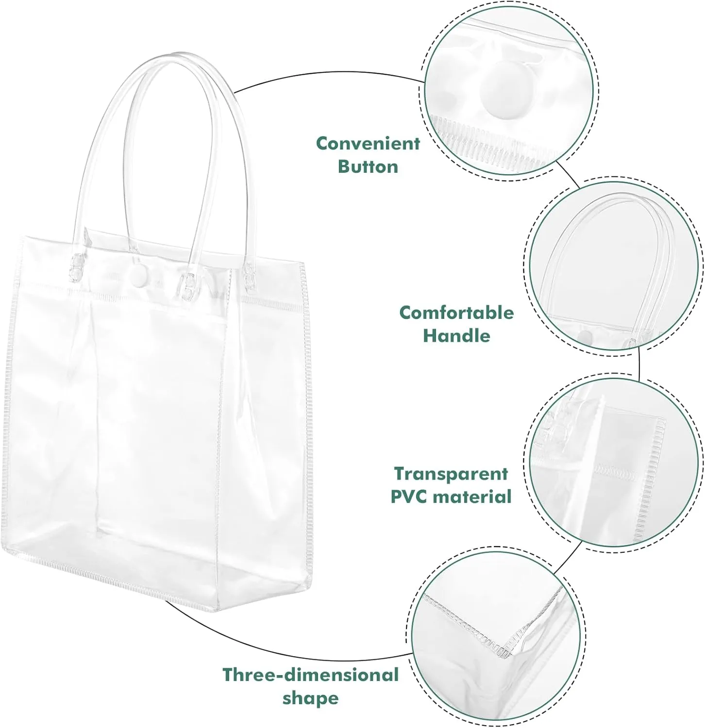36 Pcs Small Clear Gift Bags With Handle 5.9" x 6.3" x 2.8" Reusable Party Favor Totes Mini Transparent Plastic Goodie Bags for Birthday, Baby Shower, Wedding, Holidays (6 Mils)