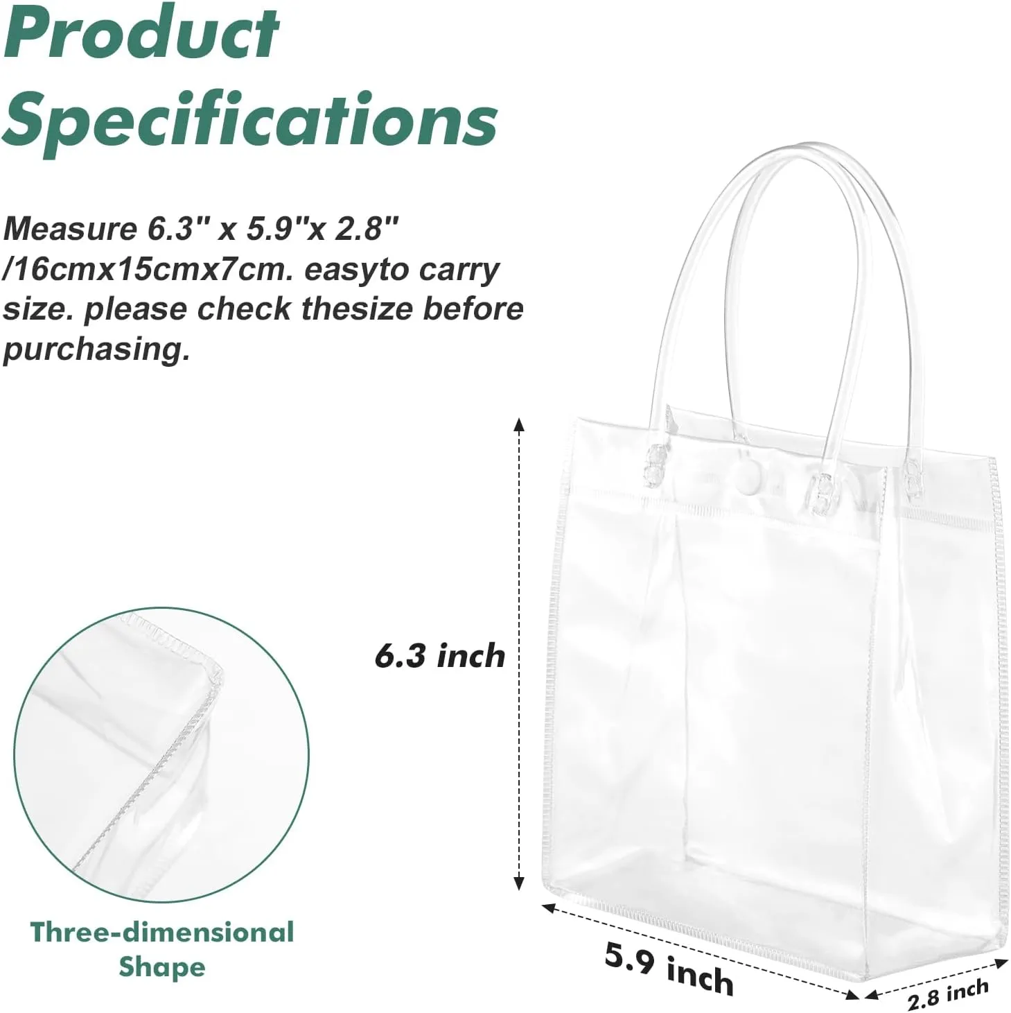 36 Pcs Small Clear Gift Bags With Handle 5.9" x 6.3" x 2.8" Reusable Party Favor Totes Mini Transparent Plastic Goodie Bags for Birthday, Baby Shower, Wedding, Holidays (6 Mils)