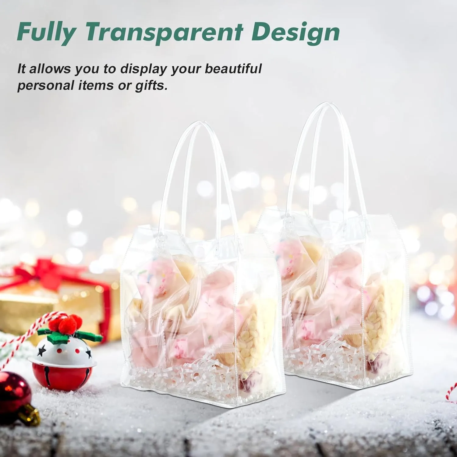 36 Pcs Small Clear Gift Bags With Handle 5.9" x 6.3" x 2.8" Reusable Party Favor Totes Mini Transparent Plastic Goodie Bags for Birthday, Baby Shower, Wedding, Holidays (6 Mils)