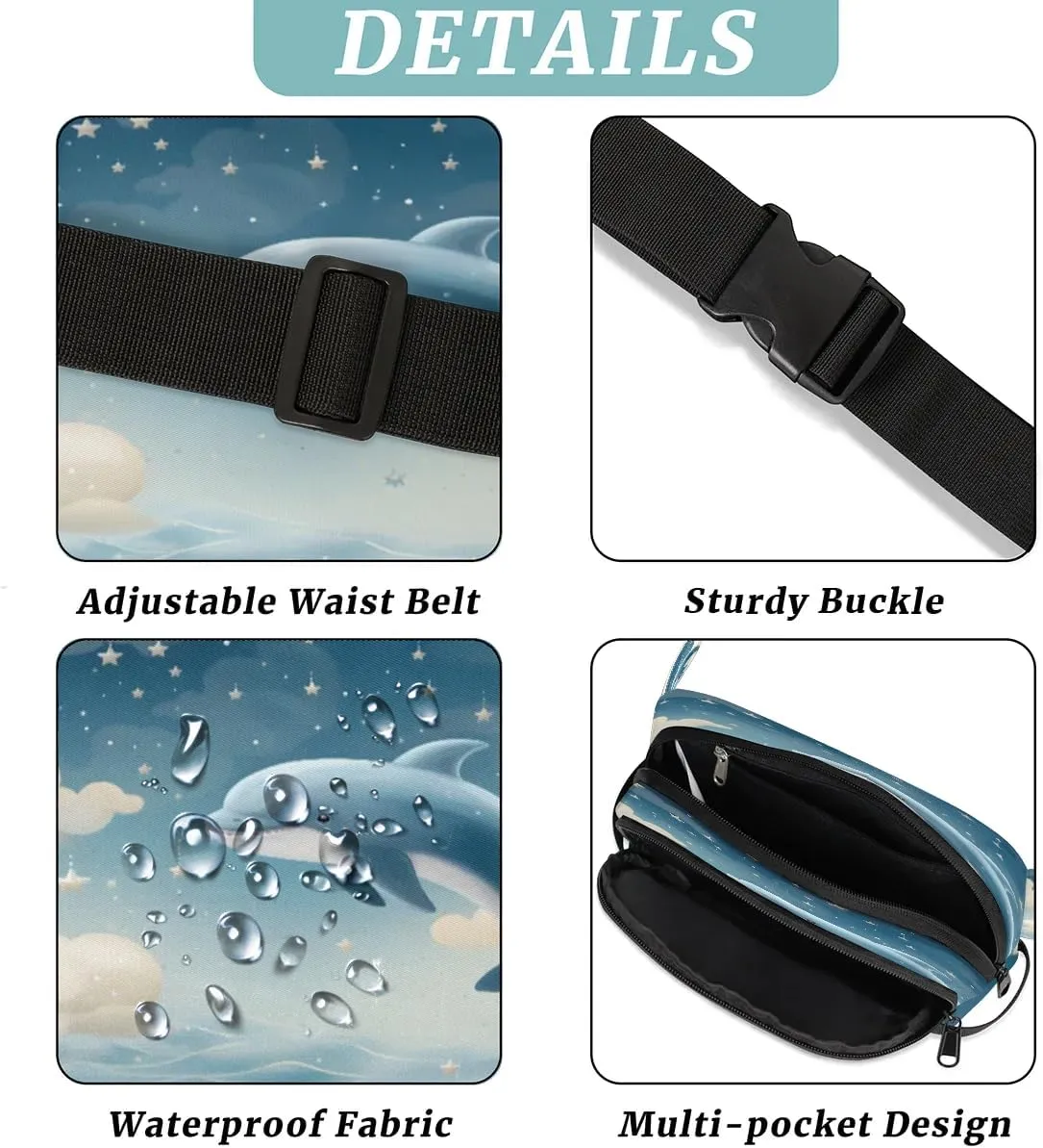 3D Dolphin Print Men's and Women's Waist Pack Crossbody Dolphin Print Waist Pack Running Strap, Adjustable Shoulder Strap - For Hiking and Running Exercise Fitness