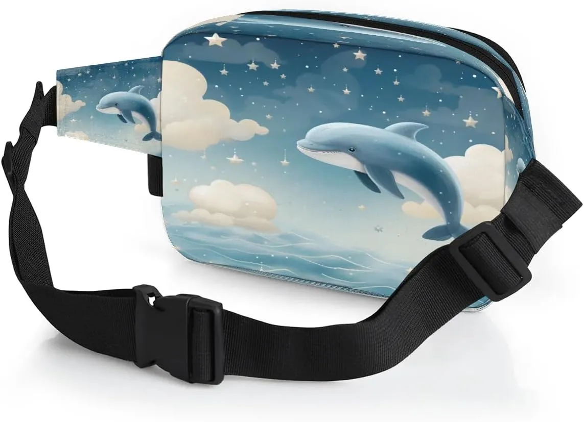 3D Dolphin Print Men's and Women's Waist Pack Crossbody Dolphin Print Waist Pack Running Strap, Adjustable Shoulder Strap - For Hiking and Running Exercise Fitness