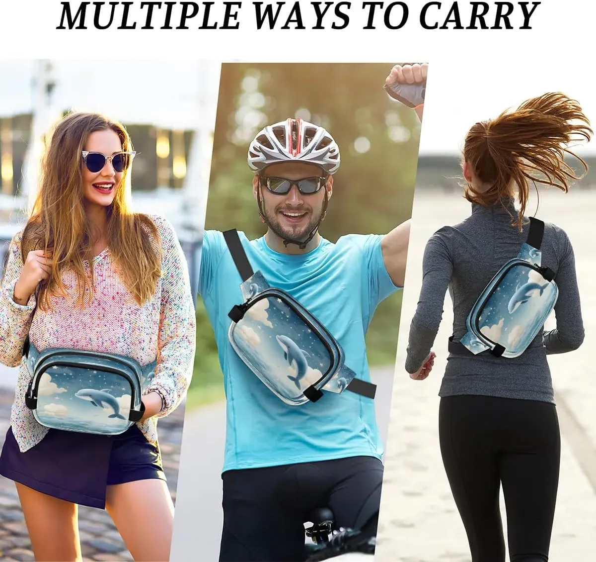 3D Dolphin Print Men's and Women's Waist Pack Crossbody Dolphin Print Waist Pack Running Strap, Adjustable Shoulder Strap - For Hiking and Running Exercise Fitness