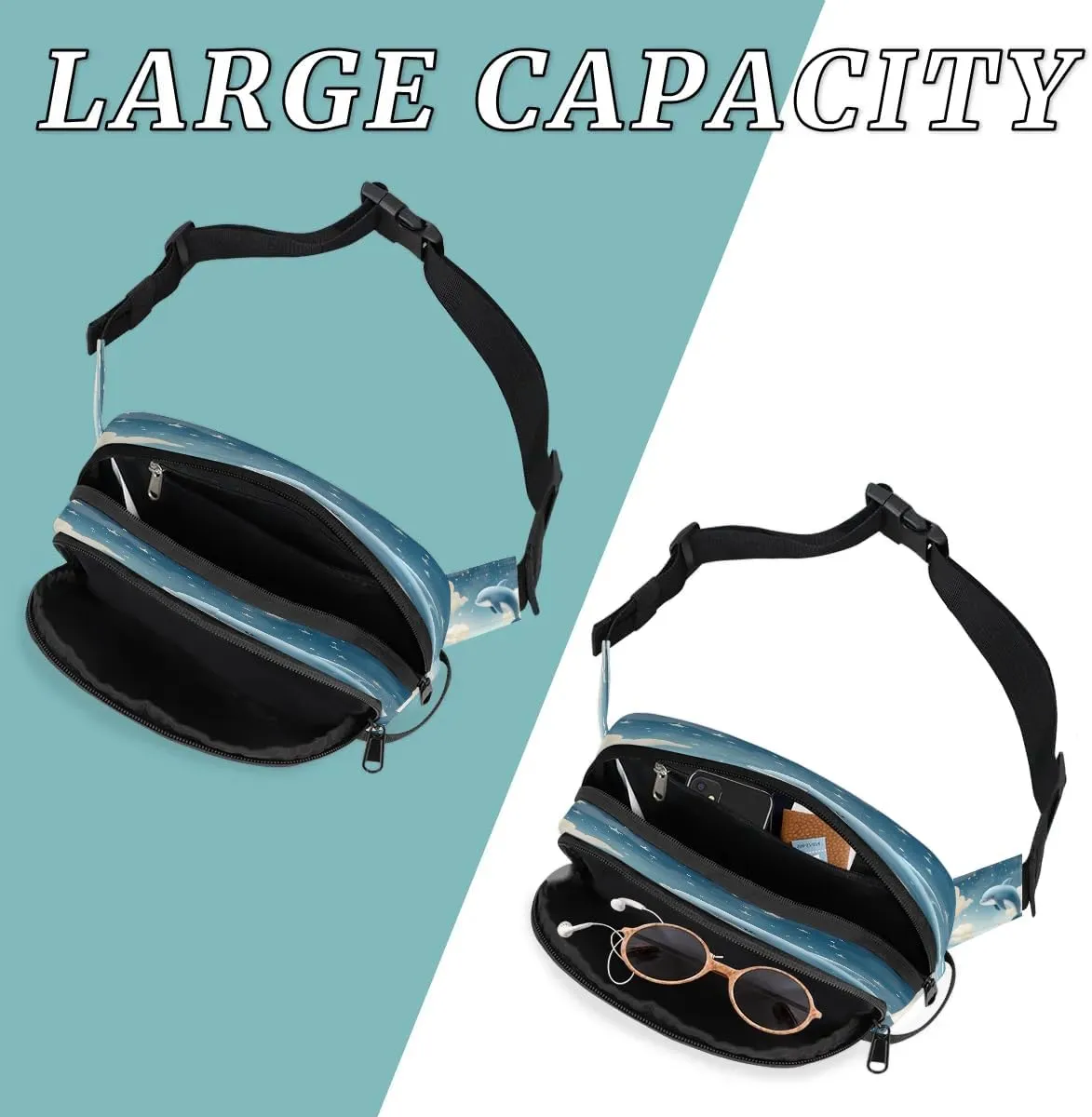 3D Dolphin Print Men's and Women's Waist Pack Crossbody Dolphin Print Waist Pack Running Strap, Adjustable Shoulder Strap - For Hiking and Running Exercise Fitness
