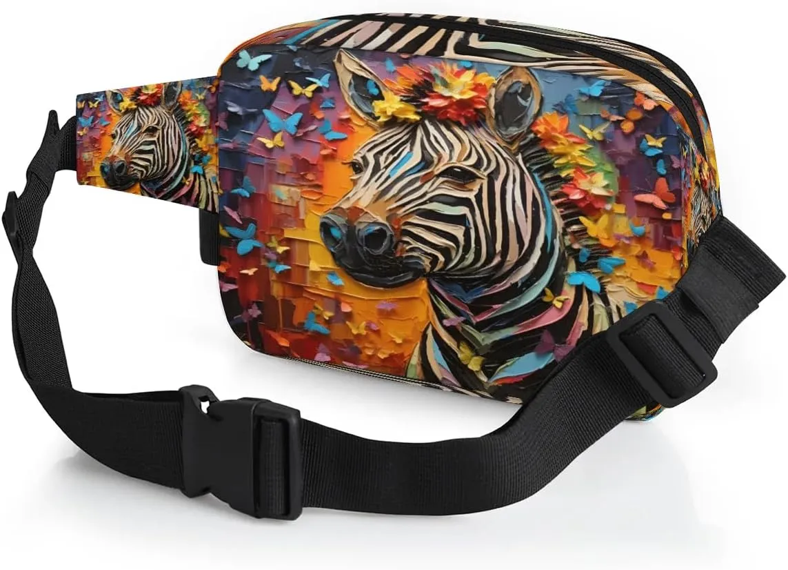 3D Oil Painting Zebra Men's and Women's Waist Pack Crossbody Animal Zebra Print Waist Pack Running Strap, Adjustable Shoulder Strap - For Hiking and Running Exercise Fitness