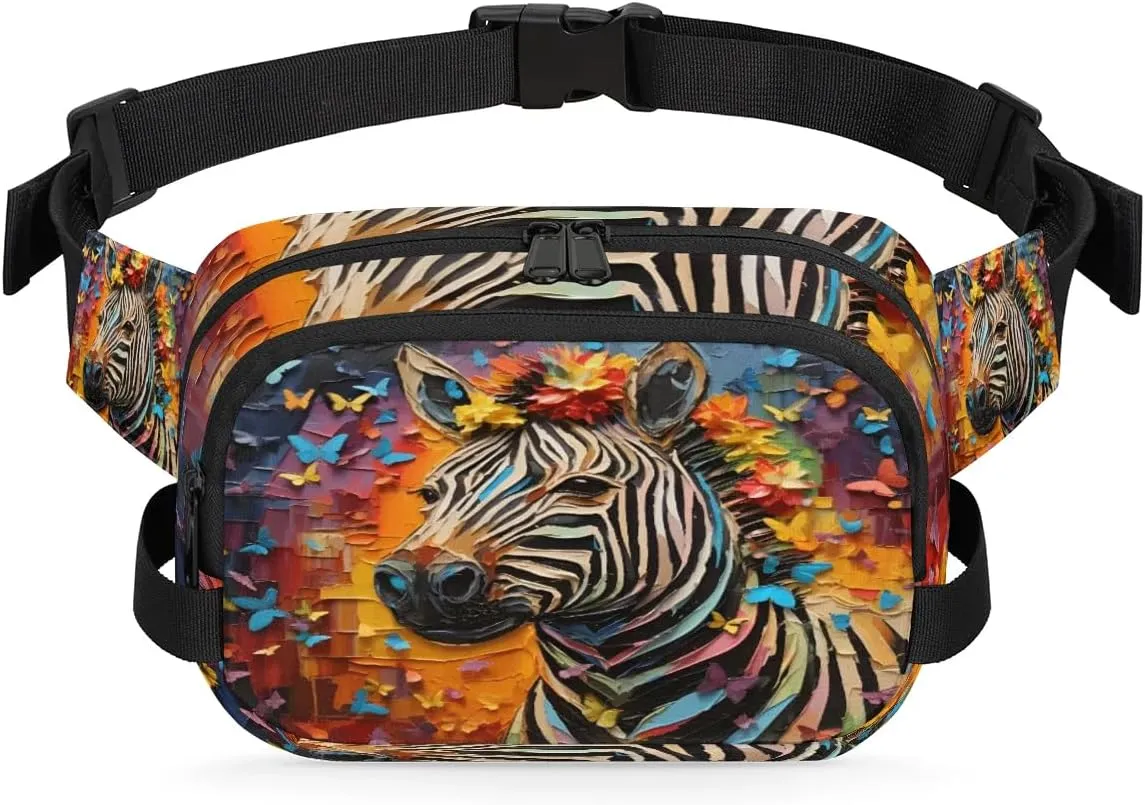 3D Oil Painting Zebra Men's and Women's Waist Pack Crossbody Animal Zebra Print Waist Pack Running Strap, Adjustable Shoulder Strap - For Hiking and Running Exercise Fitness