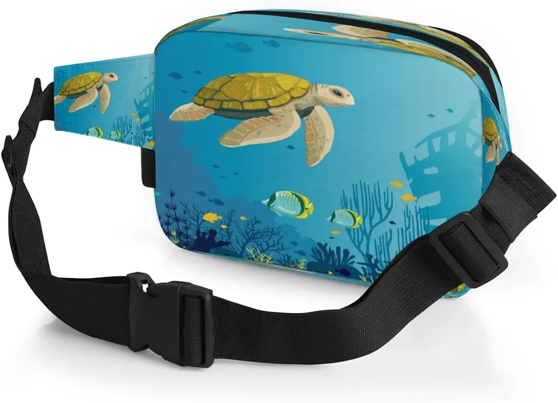 3D Underwater World Men's and Women's Waist Pack Crossbody Ocean Animal Turtle Waist Pack Running Strap, Adjustable Shoulder Strap - For Hiking and Running Exercise Fitness