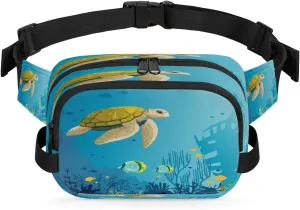3D Underwater World Men's and Women's Waist Pack Crossbody Ocean Animal Turtle Waist Pack Running Strap, Adjustable Shoulder Strap - For Hiking and Running Exercise Fitness